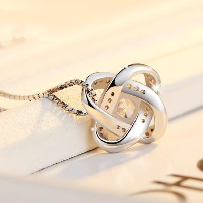 Product Introduction of Korean Silver Jewelry Women's Japanese and Korean Crystal Clover Pendant Silver Jewelry Clavicle Chain Birthday Gift Hot Sale pearl summer rope chain gold larimar sea monkeys ankh statement necklace chiffonsaree jew erly 12