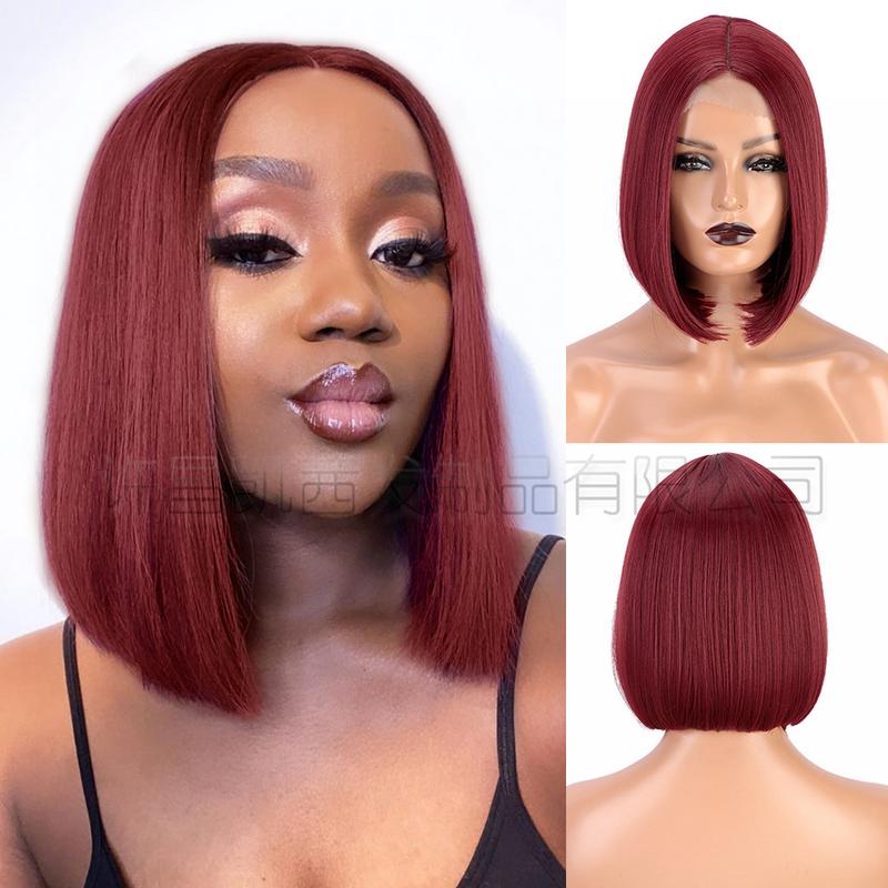 Xuchang Wig European and American Medium Short Straight Hair Bobhaircut Wig Female Hair Wigs Front Lace Wig Head Cover on Sale 1