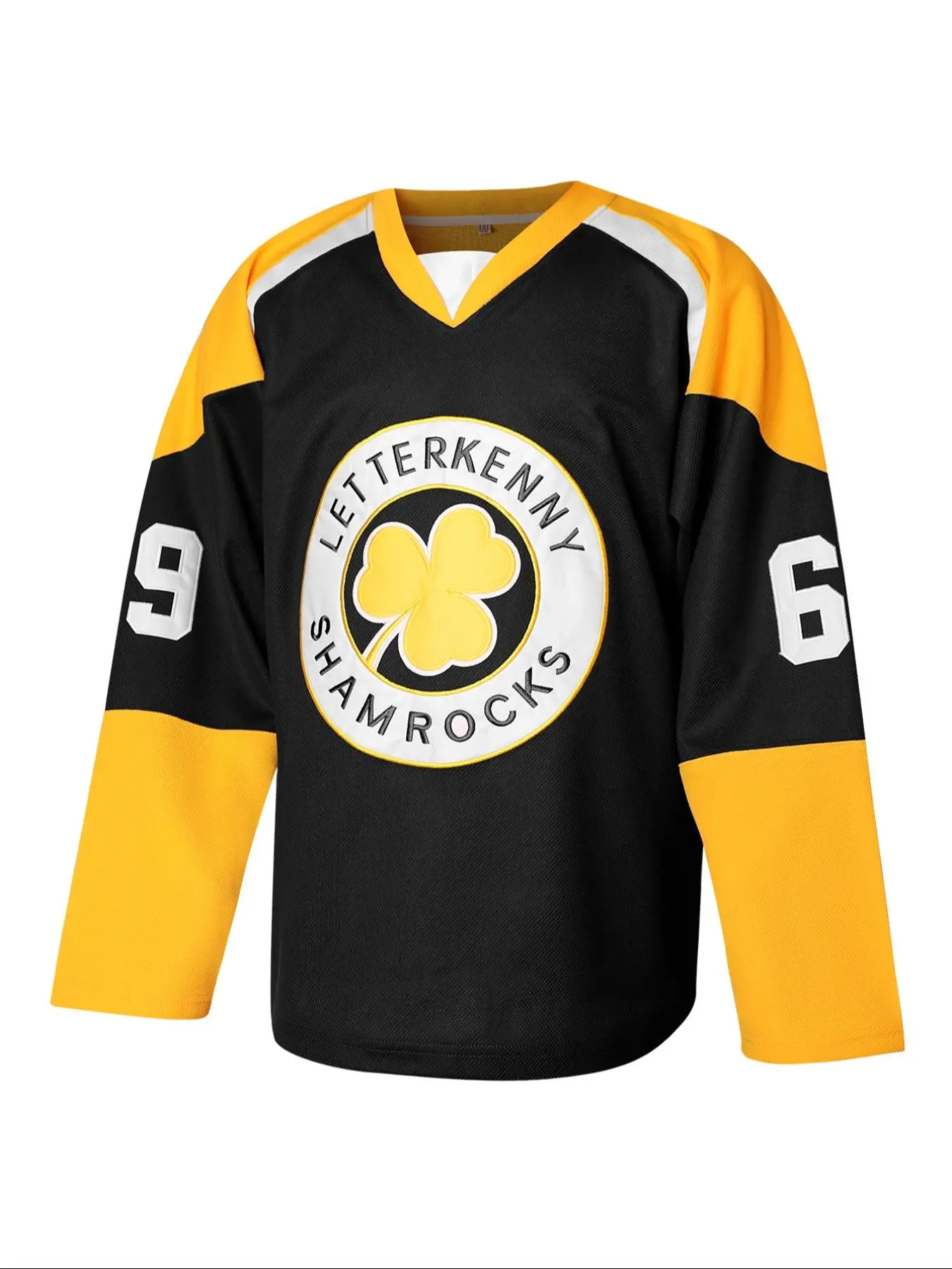 Men's Colorblock Figure & Letter & Clover Patched Hockey Jersey, Casual Comfy Breathable Long Sleeve Football Top for Daily Wear, Sports Clothing for All Seasons