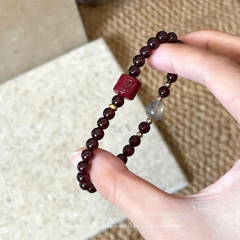 Product Introduction of Vòng Tay May Mắn, Phong Cách Trung Quốc Mới, Đính Cườm Màu Đỏ Rượu Vang, Cát Vàng Tím, Vòng Tay Giả Đá Garnet, Thích Hợp Cho Nữ, Độc Đáo Và Thanh Lịch, Vòng Tay 3