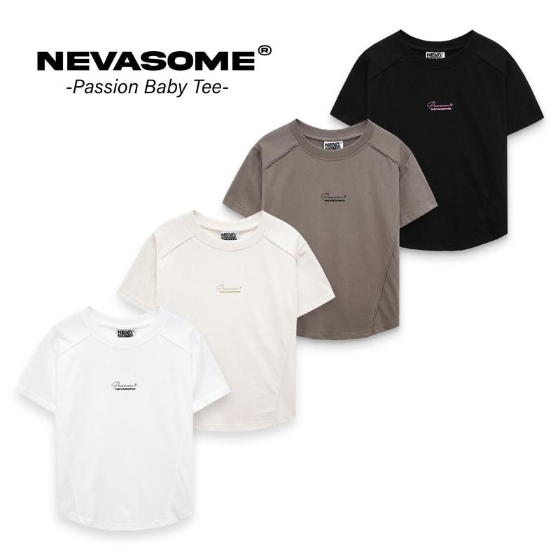 Áo Thun Baby Tee Vạt Bầu 4 Màu Local Brand NEVASOME Passion Cotton 230 gsm Nữ Top Cổ Tròn Women Đen