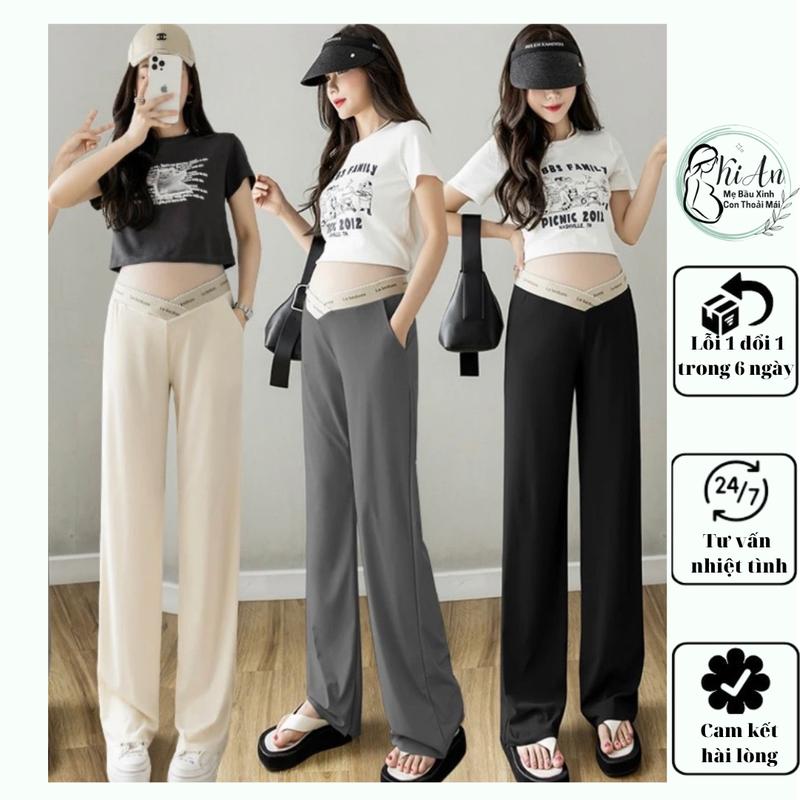 Quần Bầu Ki An cạp chéo ống suông siêu hack chân 🌼quần bầu công sở  🌸có chun chỉnh bụng🌸chất tăm gân thái mát mềm mịn Nữ Ong Women Pants Đen