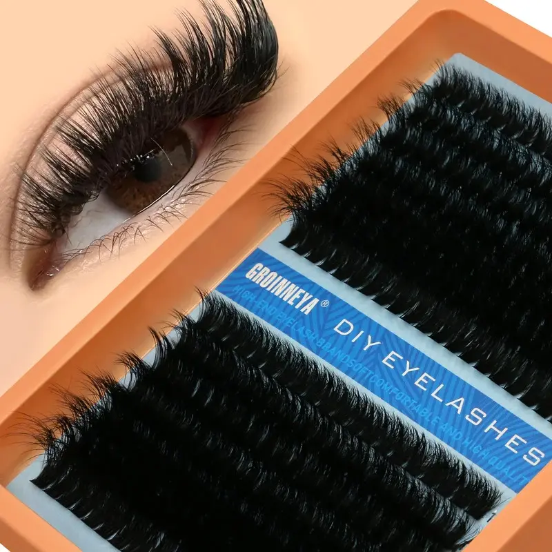 GROINNEYA Fluffy Thick DIY Eyelashes Cluster D/DD Curl Wispy Individual lashes Mix Eyelash Extensions False Eyelashes Extension wispy  lashes