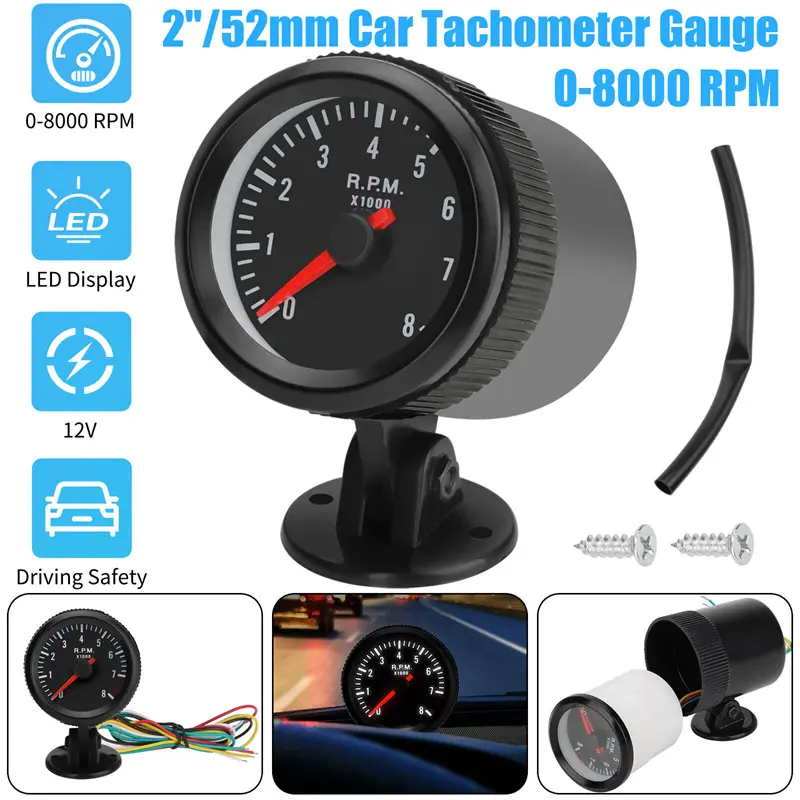 Meter Kereta Tachometer RPM Tolok, 2 