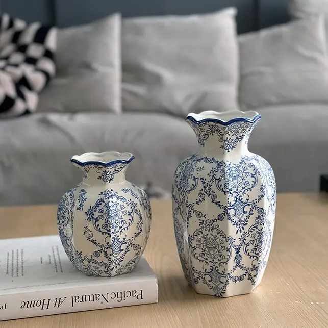 Bình Gốm Sứ Màu Xanh Và Trắng Vẽ Tay, Phong Cách Trung Quốc Mới, Thích Hợp Để Đồ Trang Trí Phòng Khách Phòng Ăn Và Lối Vào, Đồ Trang Trí Cắm Hoa Mẫu Đơn Phong Cách Quốc Gia Cổ Điển