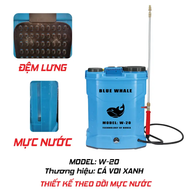 Máy phun thuốc trừ sâu 20L W-20 Blue Whale - Bơm đơn, 5 đầu béc - Tiệt Trùng, Khử Khuẩn 2