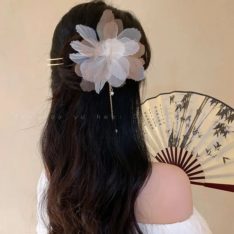 [Shop Hot Sale] Super Fairy Silk Flower Hair Accessories Multi-Layer Three-Dimensional Gradient Yarn Flower Flower Tassel Hair Pin Sweet Mori Balls