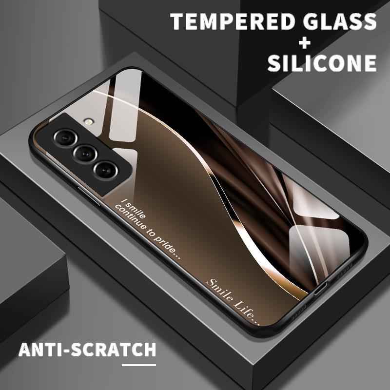 Hard Case Glass Kaca For Samsung S21 FE S21 PLUS 5G ULTRA Note10 Plus Note9 Note10 4G Case Simple Metalized Pattern Silicon Casing Hp Ponsel Silikon 0