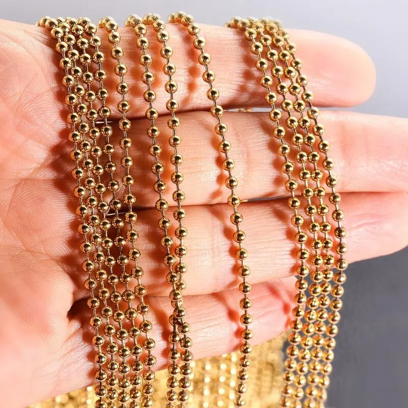 Chuỗi hạt gợn sóng dễ phối đồ, dây chuyền phụ kiện tự làm, hạt tròn 2,4mm bằng thép không gỉ, vòng cổ thép titan Nữ Trang Sức dây  chuyền  aquamarine 1