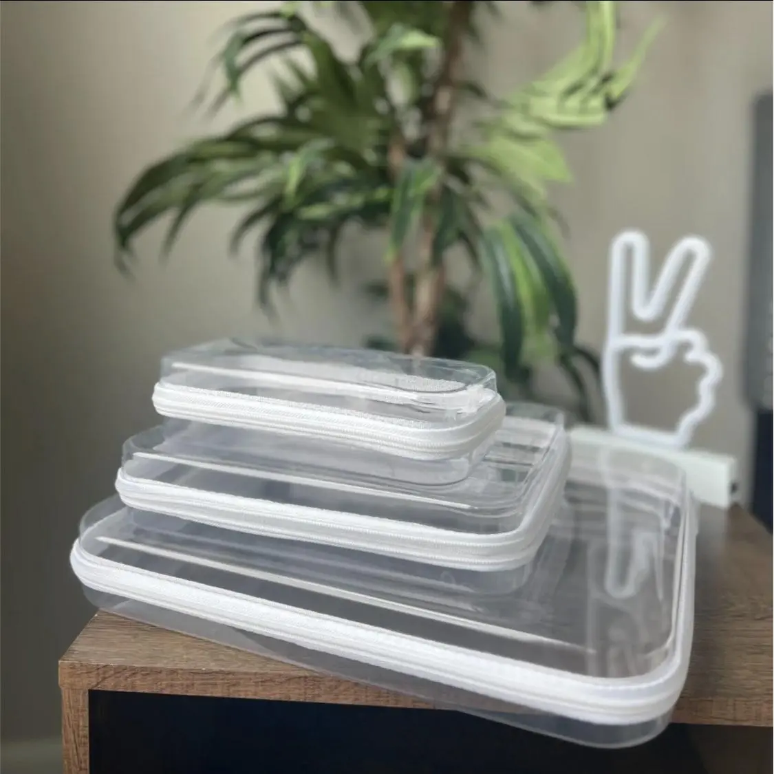Clear Zipper Hard Bag, 1/2/3 Counts Transparent Hard Shell Zipper Box, Portable Waterproof Cosmetic Bag, Storage Container for Small Items Toys Cosmetics Stationery