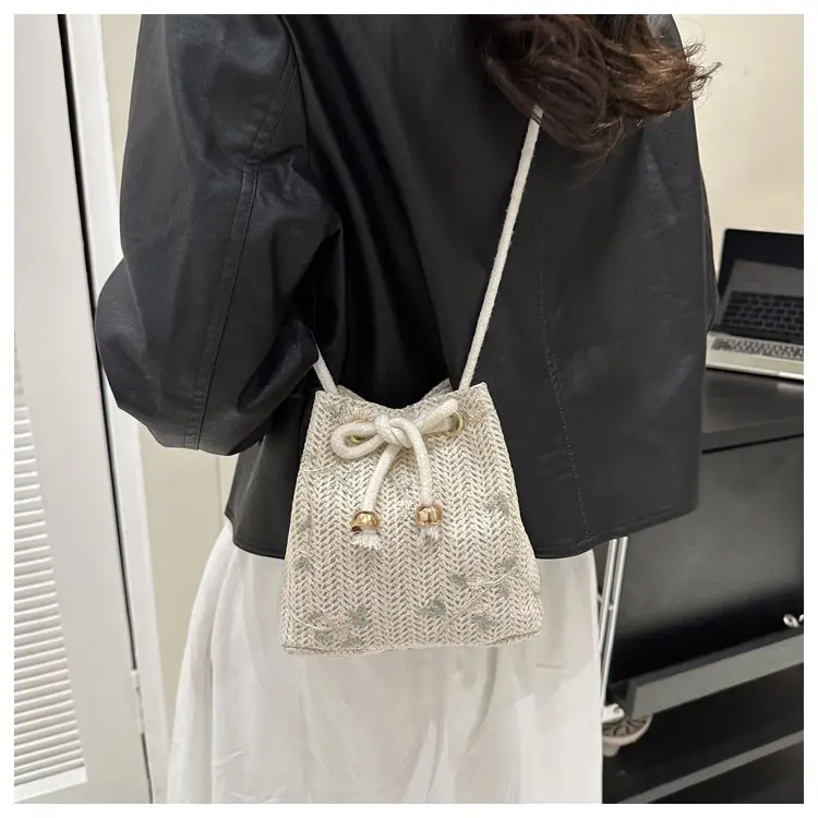 BAO117 Tas Selempang & Bahu Wanita Tren Tas Anyaman Renda Rotan Keranjang Air Tas Keranjang Bahu Slingbag 7