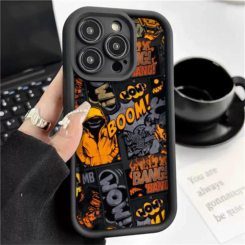 Berlaku untuk Oppo A60 A16 A17 A38 A78 A58 A18 A12 A15 A3s A5s A31 A16K A17k A77s A7 A12e A53 A16S A54S A1K A5 A9 2020 F9 Reno 8T 4GTrendy Comic Graffiti Case 5