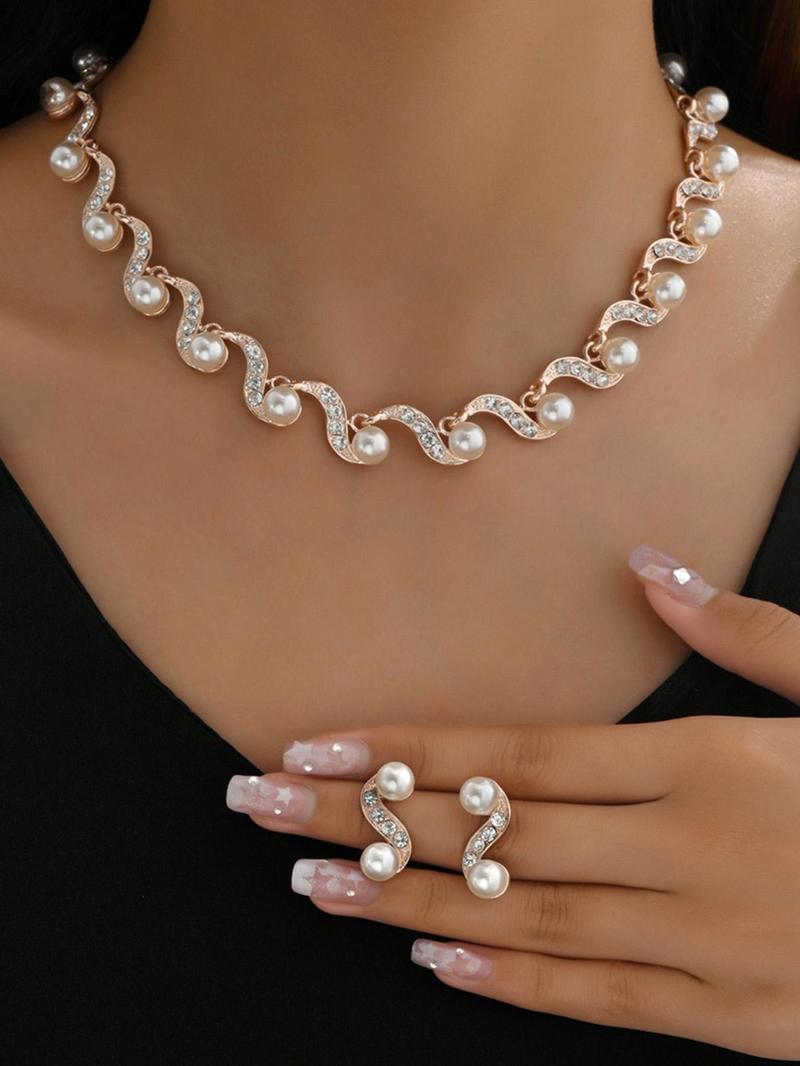 Product Introduction of Fashion Faux Pearl Decorated Jewelry Set, Including Necklace & Earrings, Fashion Jewelry for Party, Daily Decor, Trendy All-match & Exquisite Jewelry for Birthday Gift 2