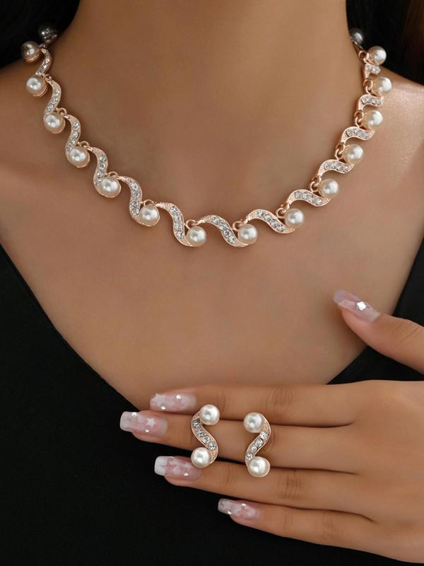 Fashion Faux Pearl Decorated Jewelry Set, Including Necklace & Earrings, Fashion Jewelry for Party, Daily Decor, Trendy All-match & Exquisite Jewelry for Birthday Gift 2