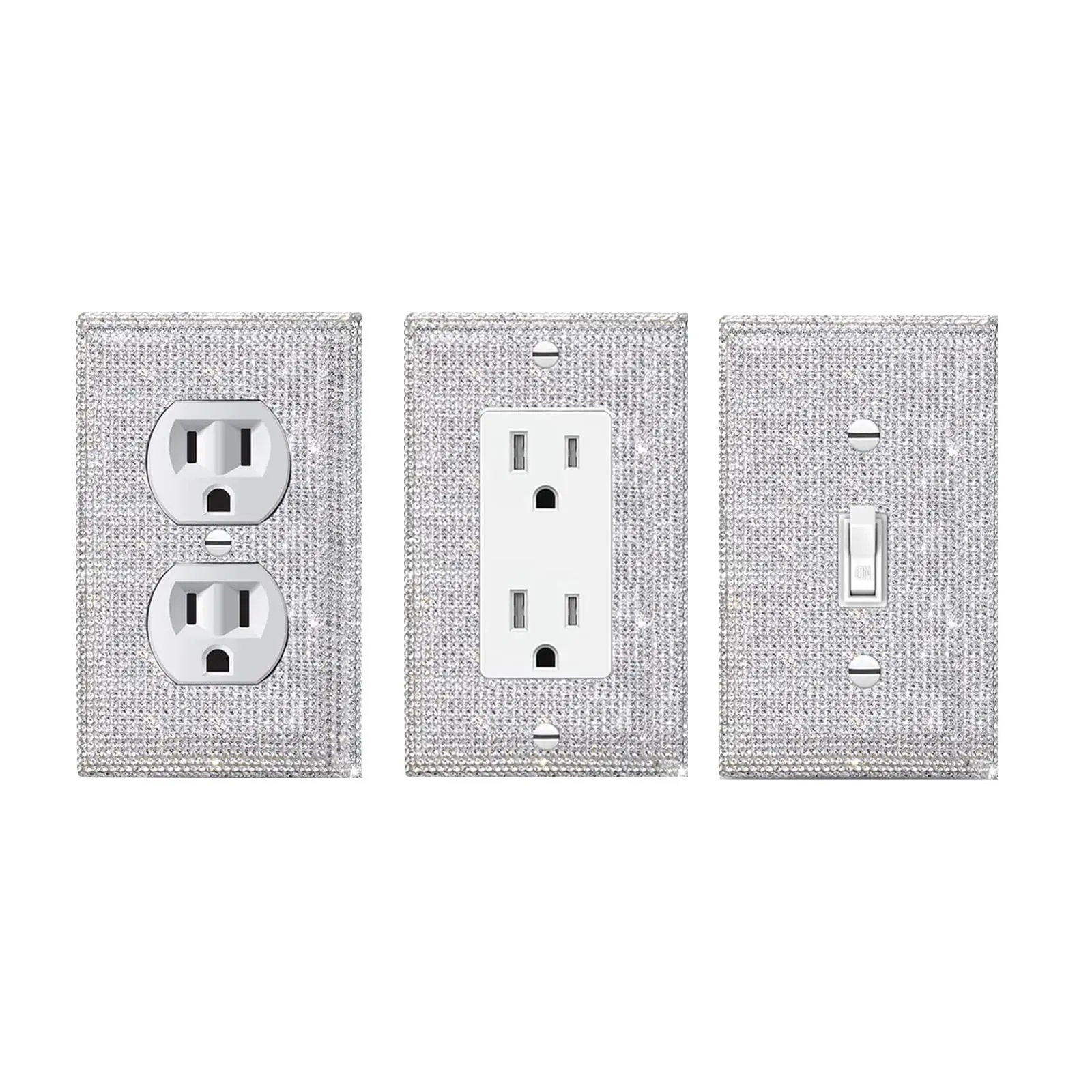 Rhinestone Decor Light Switch Cover, Shiny Silver Rhinestone Wall Plate, Decorative Wall Plate, Single Toggle Switch Plate & Outlet Cover
