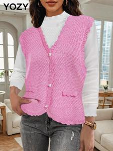 YOZY Women's 2-IN-1 Mock Neck Sweater, Casual Scallop Trim Button Long Sleeve Knit Top for Fall & Winter, Women's Knitwear for Daily Wear