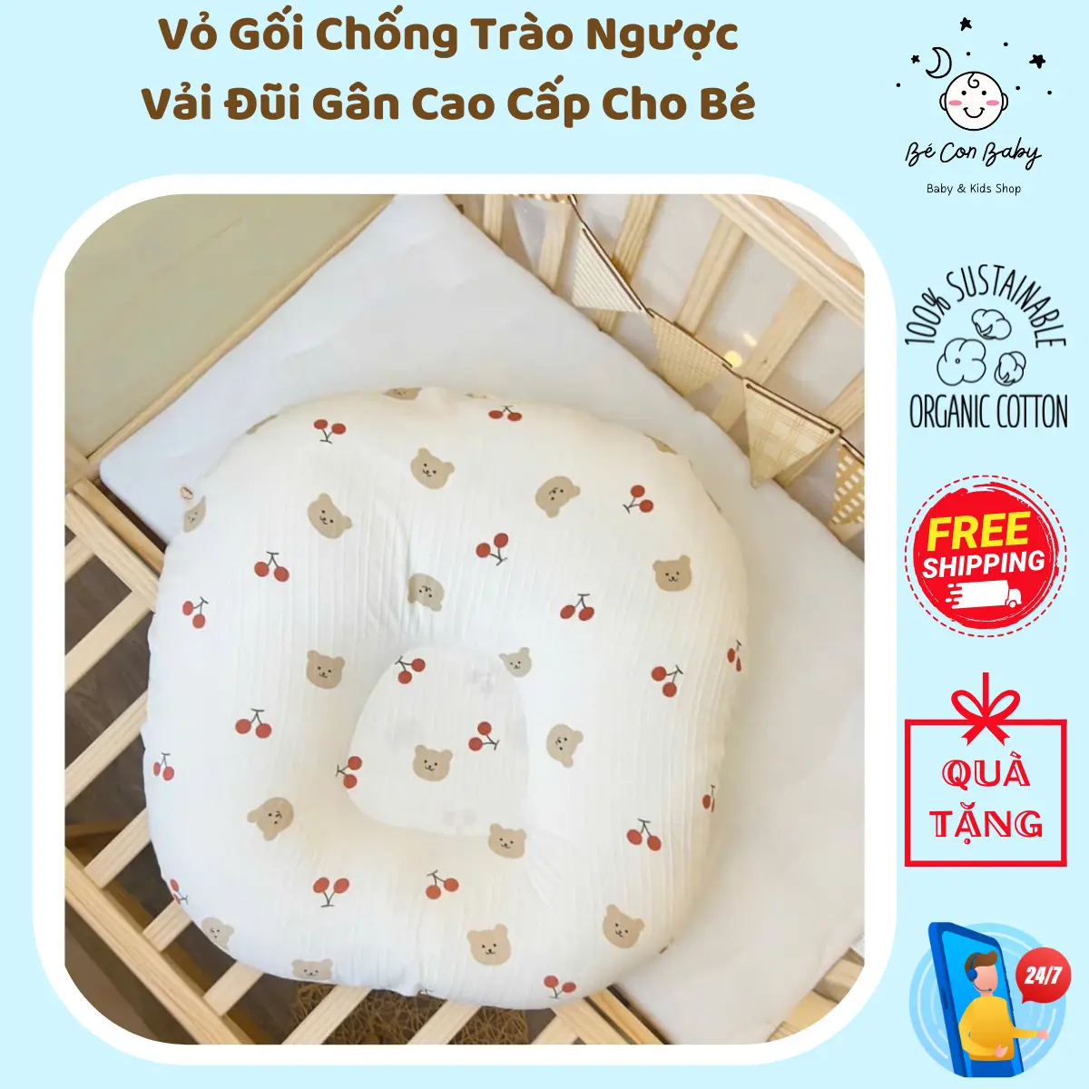 Vỏ Gối Chống Trào Ngược Cho Em Bé - Vỏ Gối Thay Thế Chất Liệu Đũi Gân Cao Cấp - Bé Con Baby