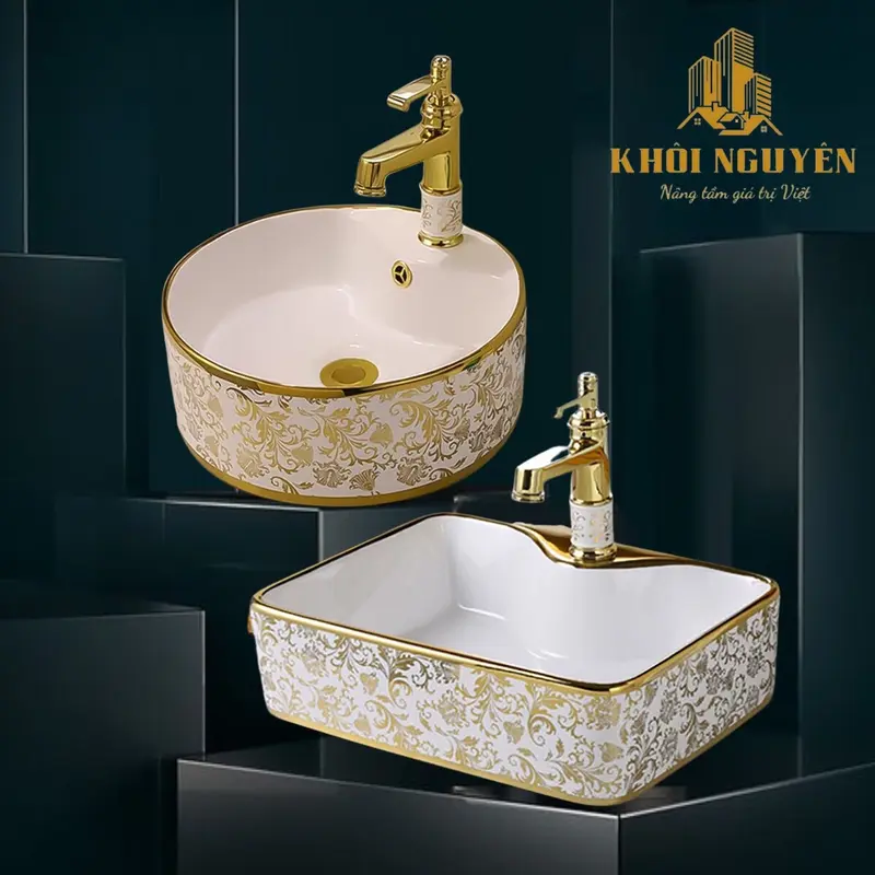 lavabo nhà tắm đẹp .Chậu lavabo sứ để bàn hoa văn phủ nano 0