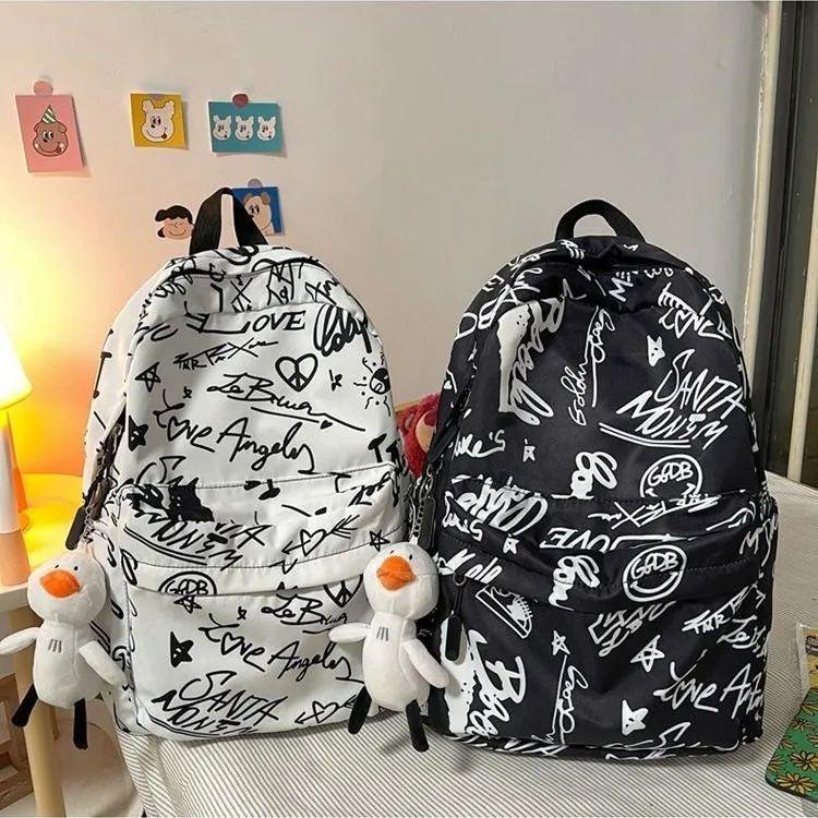 Cặp Sách, Phong Cách Ulzzang Hàn Quốc, Phong Cách Harajuku, Thích Hợp Cho Học Sinh, Thiết Kế Graffiti, Balo Escolar, Dễ Phối Đồ, Balo Trung Học Phổ Thông, 2024 3