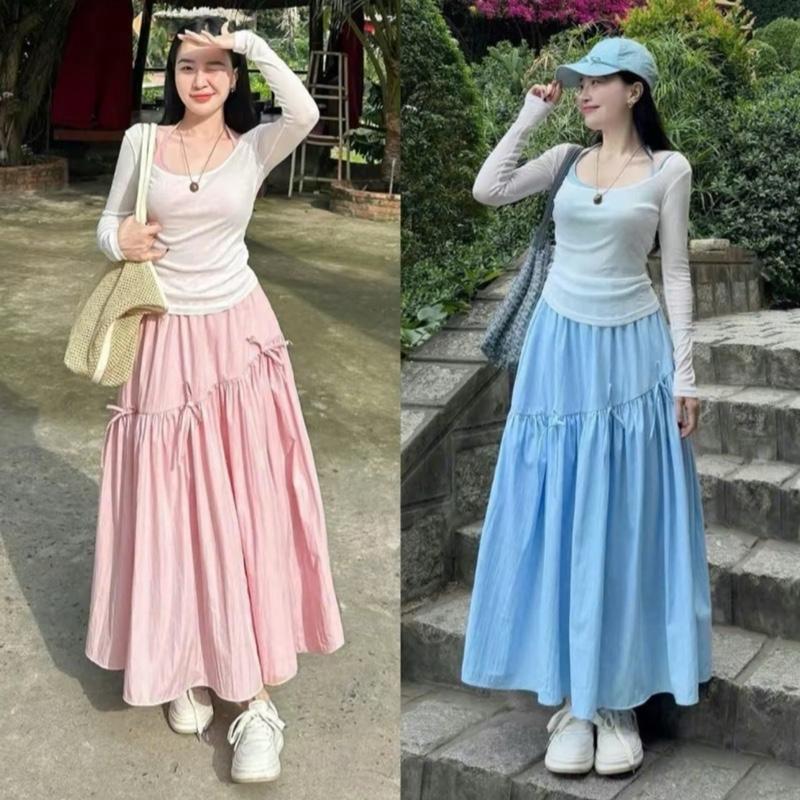 MÈO MỠ BIGSIZE — Set bộ 3 món áo trễ vai thun giấy + áo yếm  kèm chân váy nơ dáng dài tay dài bigsize 60-90kg