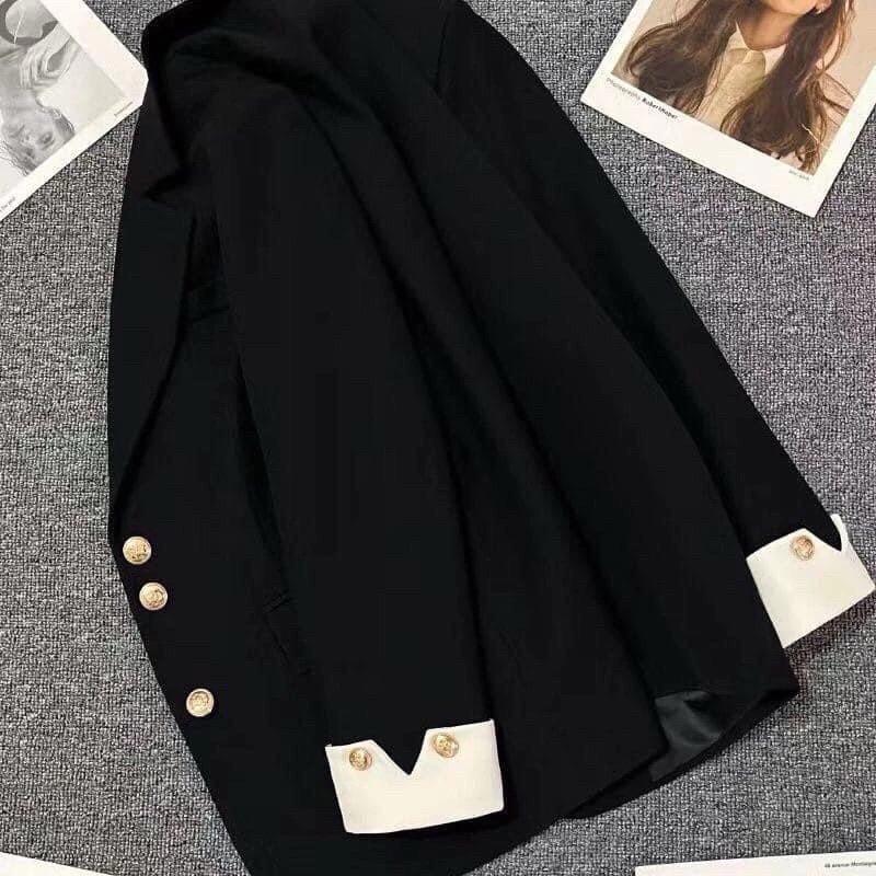DT15 Áo khoác vest blazer ba khuy kim loại mạ vàng- tay phối gấu có đệm vai mẫu mới phong cách hàn quốc 4