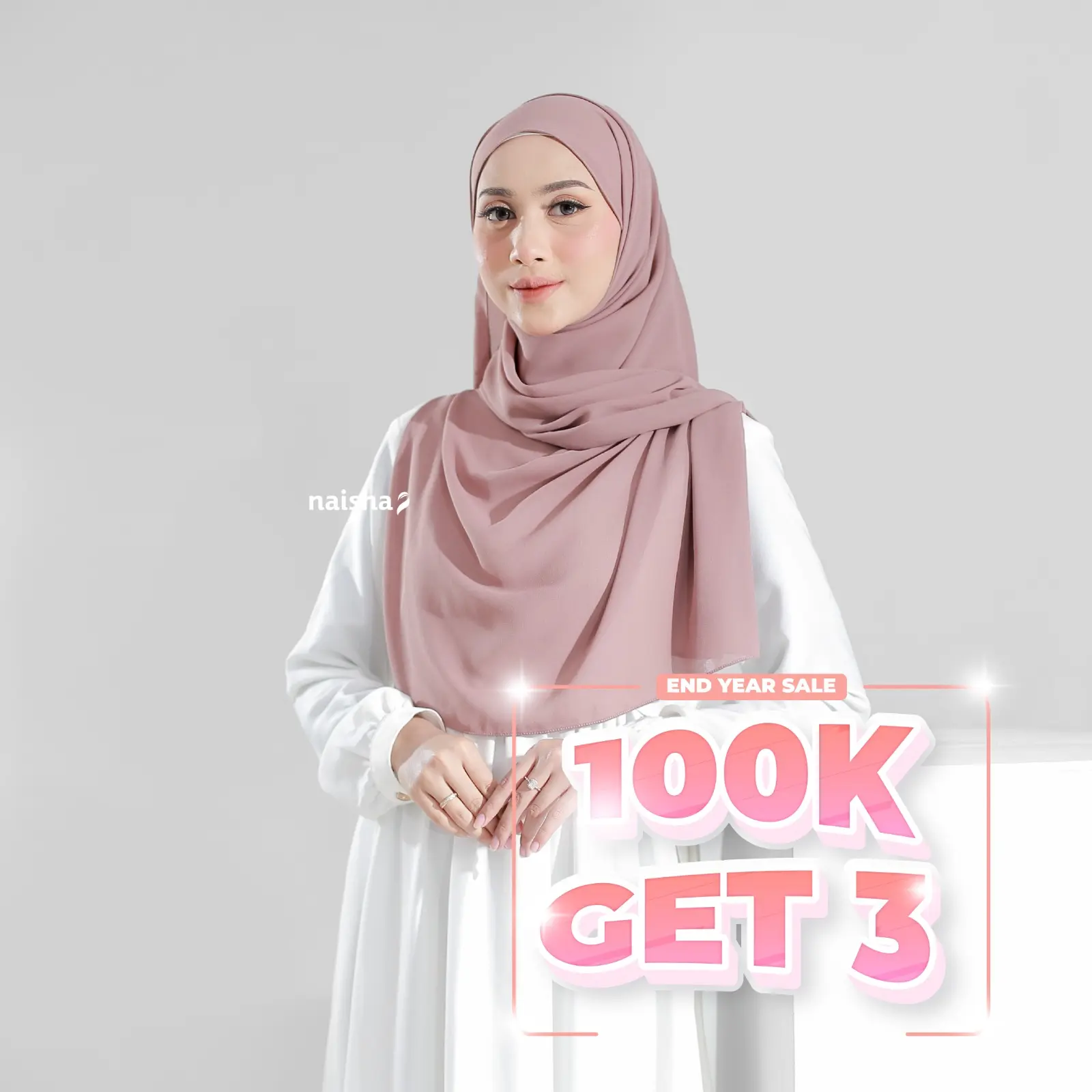 Naisha Official Pashmina Ceruty Alesha (100K Get 3) Jilbab Wanita Syari Cantik Pink Muslim Kerudung