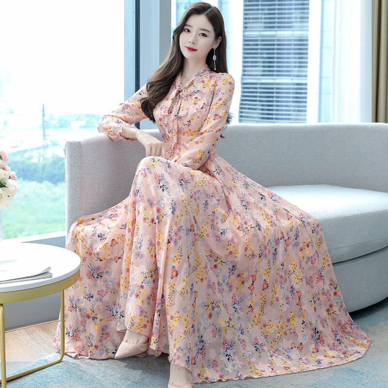[Quần Áo Nữ] Váy Dài Voan Cổ Chữ V Cho Phụ Nữ Trung Niên, Mới 1
