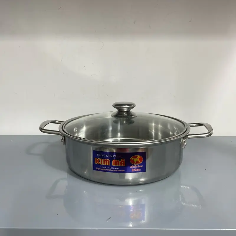 Lẩu size 22 có tặng vá lẩu , nắp kính  cường  lực inox 430 đáy bằng Kim mã 8