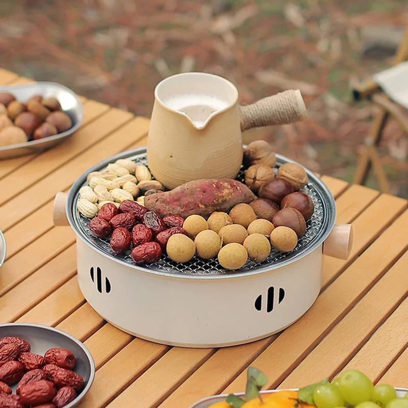 Product Introduction of 28cm (carbon-free) Portable Round Barbecue Grill with Barbed Wire Grill Non-stick Baking Tray Desktop Household Camping Barbecue Tools 8