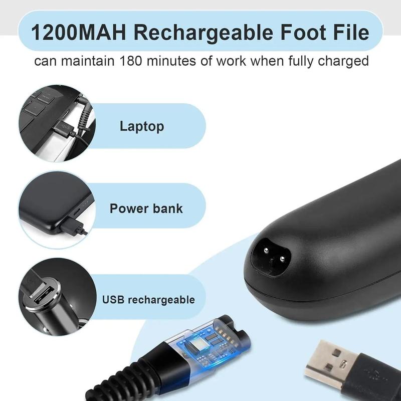 Product Introduction of Electric Foot File Callus Remover Professional Foot Grinder Pedicure Machine Tools Rechargeable Heel Cracked Dead Skin Scrubber 12