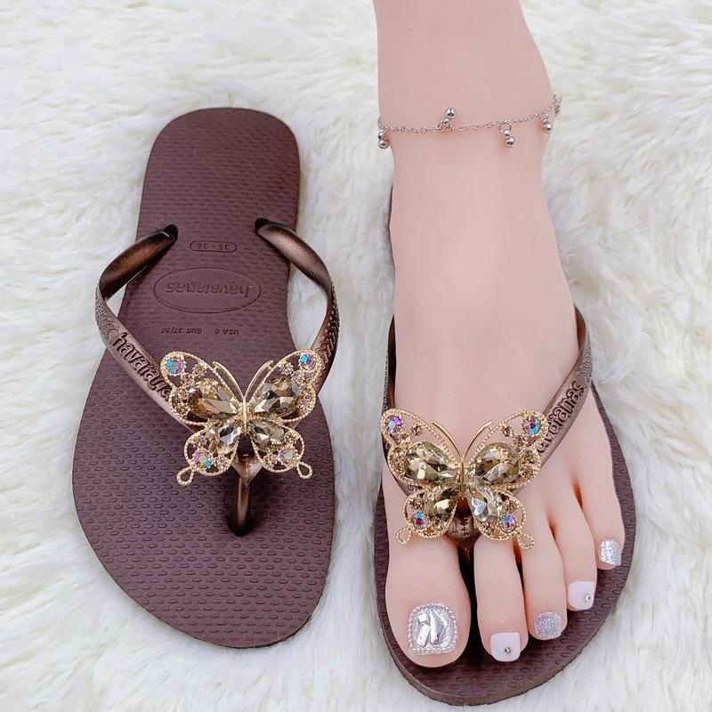 HAVAIANAS - DÉP TÔNG ĐI BIỂN NỮ - SLIM TRƠN ĐÍNH CHARM BUOM LUX ( THU HUONG) DéP GiàY Sandal Dép Tông cao su  QUAI CHỮ T Nhung Shoes Caro