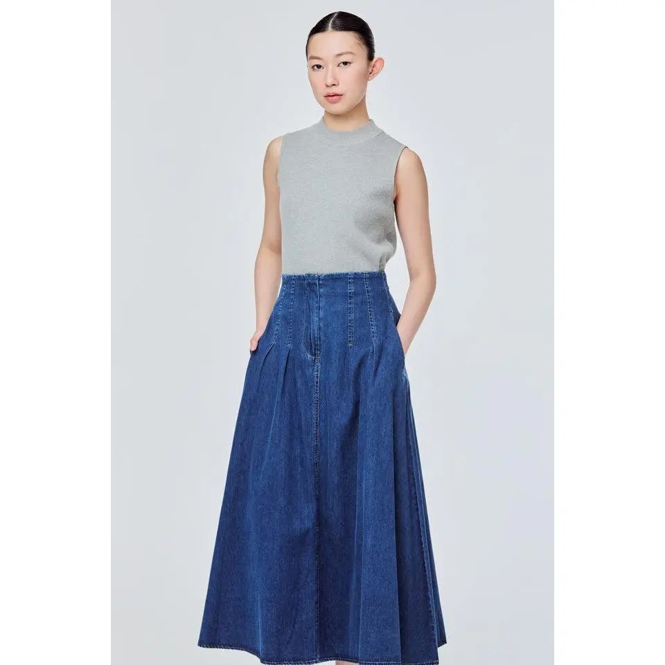 Midi Length Denim  Flare Skirt