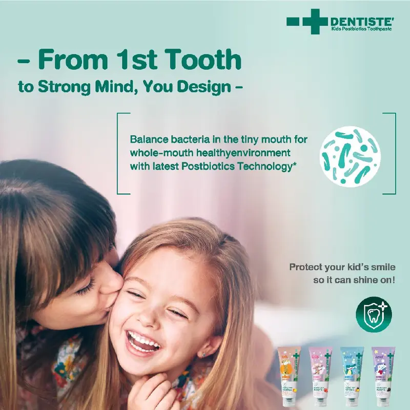 (1+ Years) DENTISTE Postbiotics Kids Toothpaste Strawberry 60gr / Pasta Gigi Anak Tanpa Fluoride 1