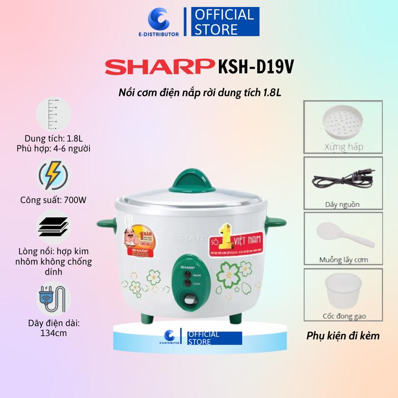Nồi Cơm Nắp Rời sharp KSH-D19V (1.8L) - Màu ngẫu nhiên Nồi Cơm Điện Cooker Nấu Ăn Nấu Cơm noicom  dien