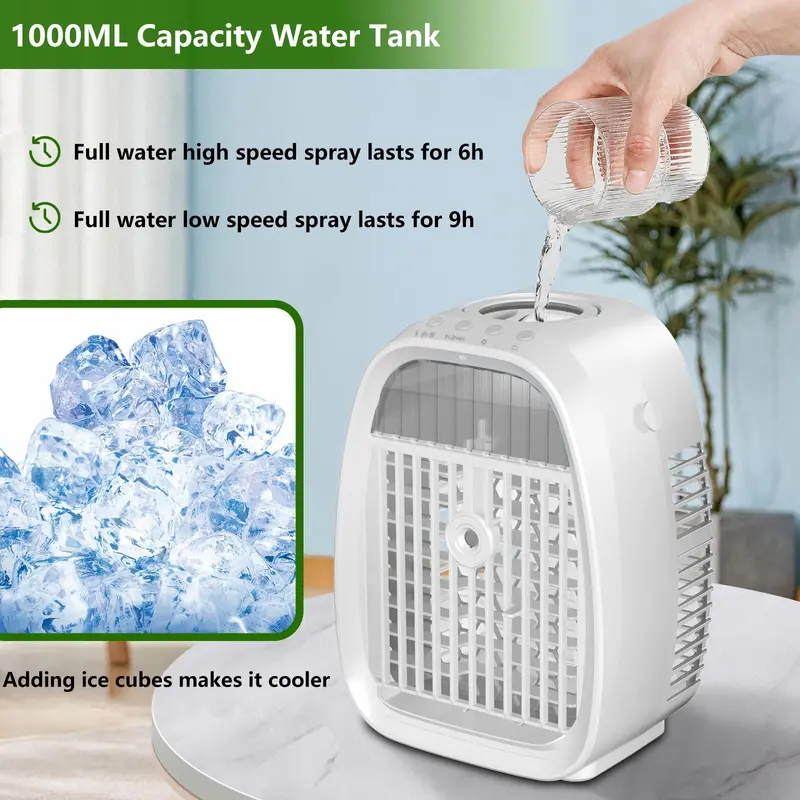 USB Powered Portable Air Cooler, 4 In 1 Humidifier Air Conditioners Fan, Multifunctional Air Cooler with 7 Color Light, Air Cooler Fan for Room Bedroom Office Desk 7