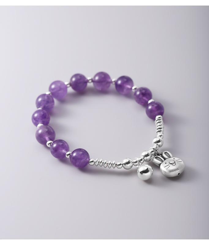 [YÊN LAM] Lắc Tay Thạch Anh Tím Mix Charm Thỏ Bạc 925 - Thu Hút May Mắn & An Yên 5