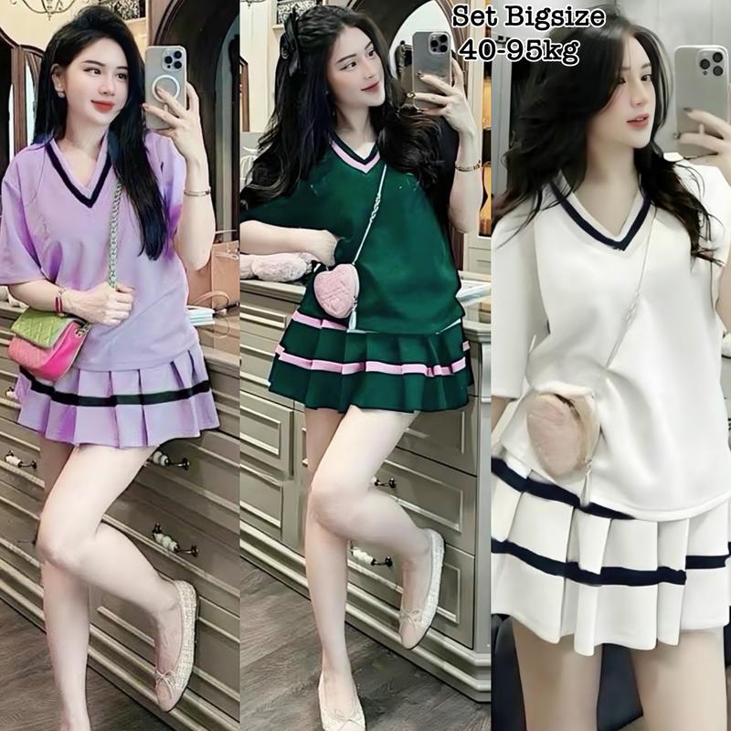 Thời Trang Bigsize - Set Bộ Váy Bigsize Thun Tăm cổ tim Hot Hit Nữ Cao Cấp Xinh Đẹp Sang Trọng Dễ Thương Giá Rẻ Cho Nàng Chuppy Dễ Thương Xinh Đẹp 40-95kg Én Nhỏ Có Bigsize Nhung Đen Voi Kem Tím - 2201