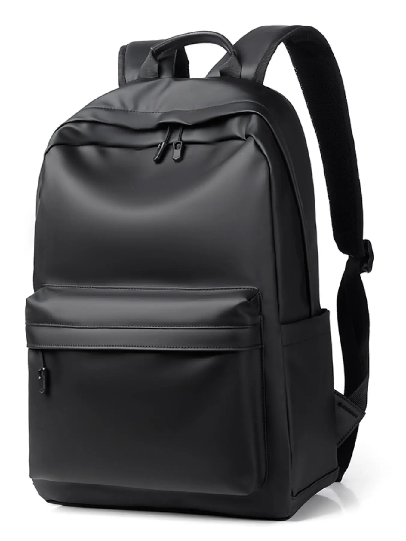 Solid Color Backpack, Fashionable Pu Leather Waterproof Zipper Backpack for Men & Women, Casual Trendy Versatile High-quality Daily Commuting Bag, Traveling Essentials