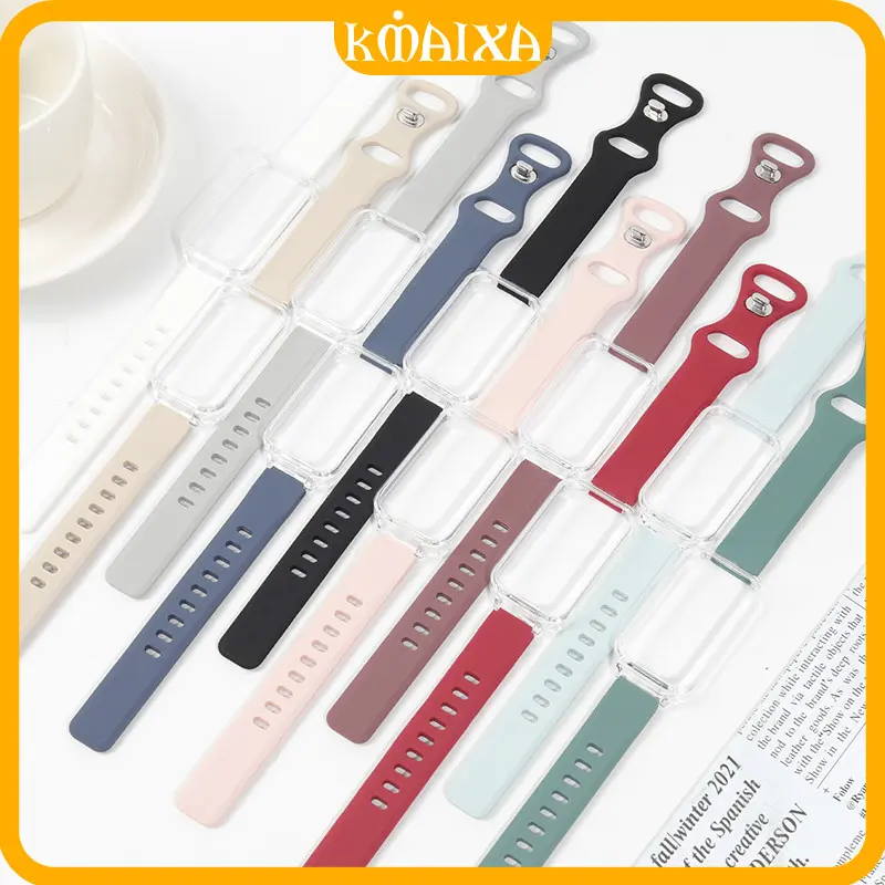 Anti Gores Case Silicone Strap for Mi Band 9 Active/8 Active /Redmi Band 3 2 Transparent PC Screen Protector Cover Soft Rubber Adjustable Belt Band Wristband Bracelet Accessories for Tali Jam Tangan Smartwatch Xiaomi Smart Band 9 8 Active /Redmi Band 3/2