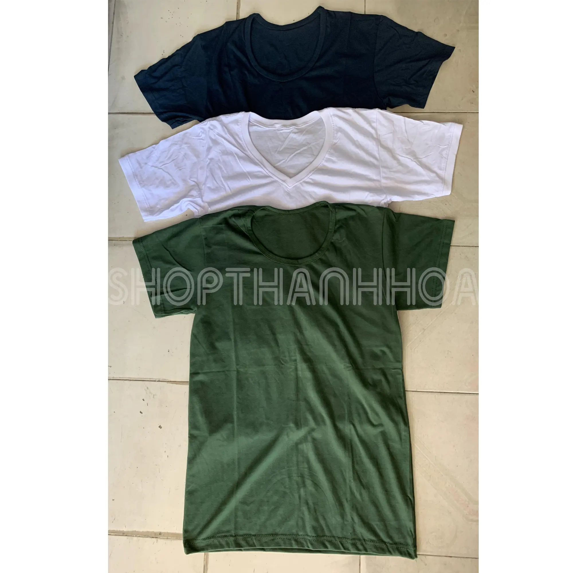 Áo lót dệt kim nam màu xanh cổ tròn, áo thun trắng Menswear cổ tim