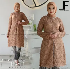 Av Setelan Kebaya Tunik kancing Payet Tunik pesta terbaru Bunga Katun Kondangan