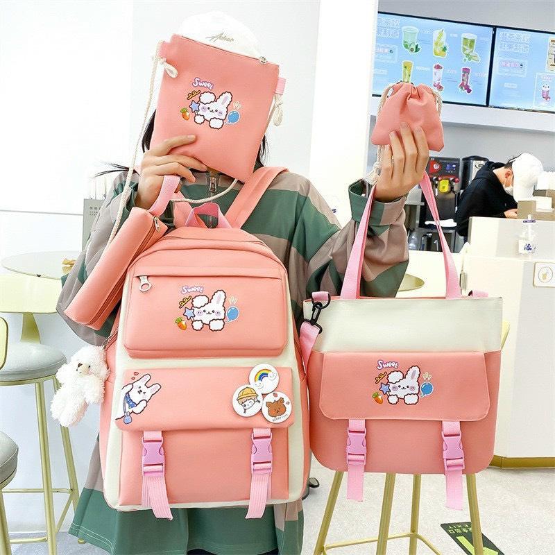 Set Balo 4 Món Nam Nữ - Balo Học Sinh- Sinh Viên Dễ Thương Đeo Vai Backpack