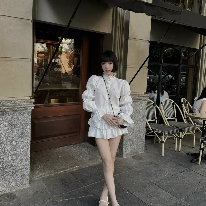 HAB Set Áo Thô Mix Chân Váy Xoè Dáng Baby Doll Siêu Tiểu Thư 2