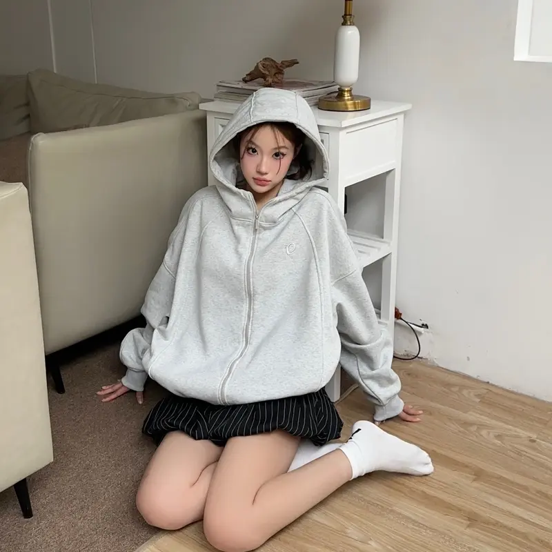 Áo Hoodie zip Nỉ Kéo Cổ Cao YC1996 - áo khoác dây kéo cổ cao thêu 8