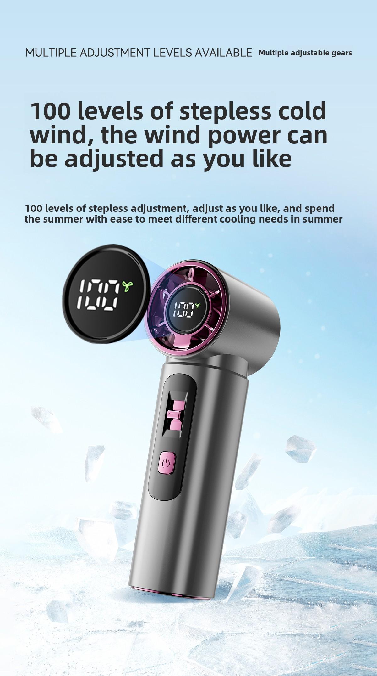 Kipas Pendingin, Kipas Genggam Mini Bergaya, Kecepatan Angin Ekstra Tinggi dengan 100 Pengaturan Kecepatan, Kipas Turbin Portabel untuk Luar Ruangan