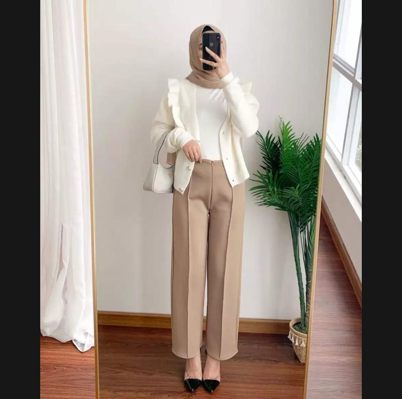 Kulot Resleting kulot highwaist scuba Premium adem celana wanita Panjang Celana Kerja Wanita Terbaru Fit Karet Fit Karet Melar Basic 0