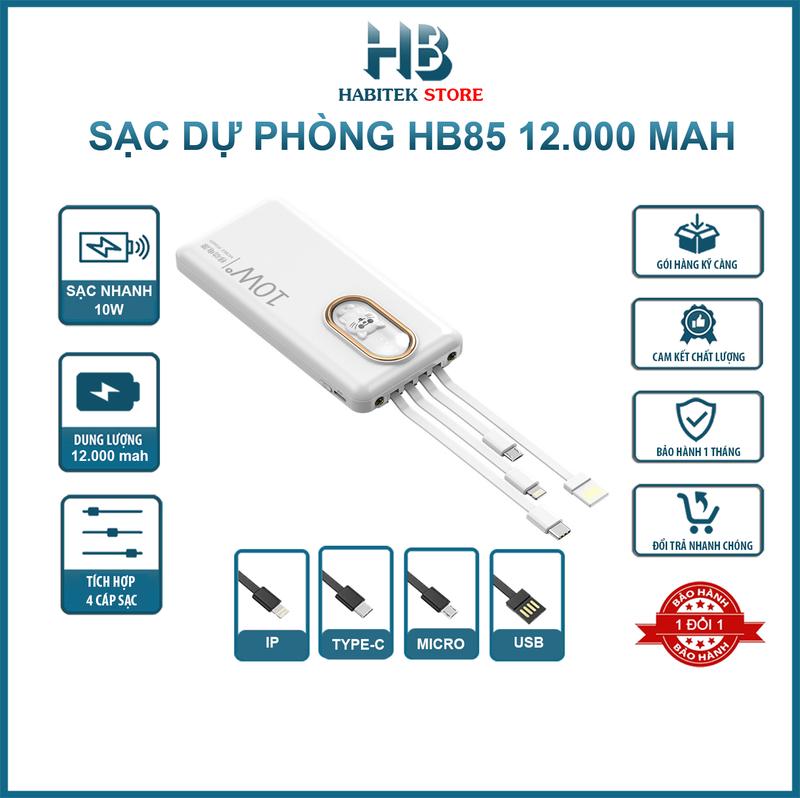  Sạc Dự Phòng HB85 12.000MAH  Tích Hợp 4 Cổng Sạc  Dây Tháo Lắp Hình Thú Cưng Bảo Hành 6 Tháng  1 Đổi 1 Trong 1 Tháng Đầu Tiên Bời Bất Cứ Lý Do Gì  Phụ Kiện Pin Dự Phòng Type C 