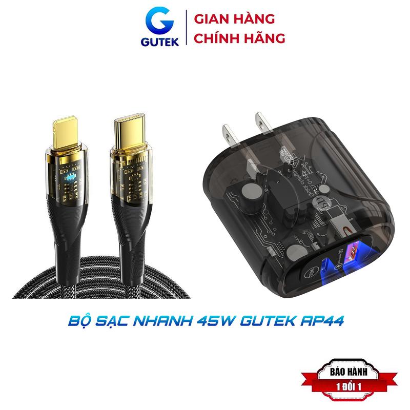 Bộ sạc nhanh PD 45W QC3.0 (dây cáp sạc Type-C + củ sạc) cho điện thoại - Gutek AP44