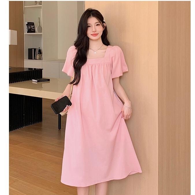 Đầm Bầu Váy Suông [VB24] Tay Bồng Màu Hồng Cổ Vuông 3