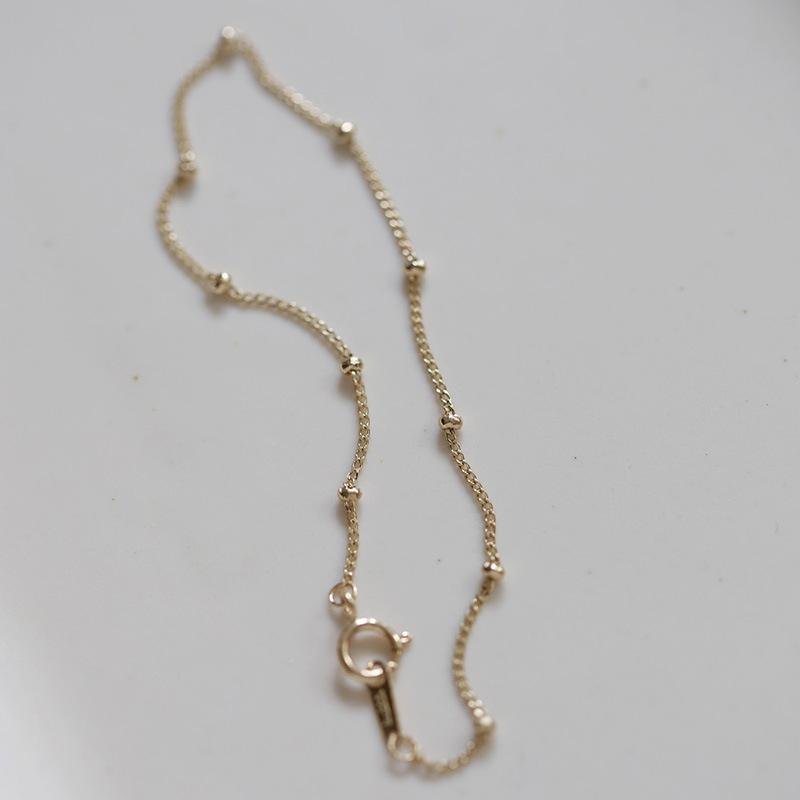 925 Sterling Silver Plated 14K Gold Bracelet Doudou Spacer Beads Ball Pure Necklace Simple Light Luxury Japanese and Korean All-Match Fine Plain Bracelet 2